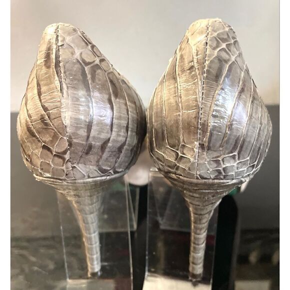 Donald J. Pliner Lisa Janis Suede Heels 3” Snakeskin Trimmed Taupe Women’s 8 M - Picture 11 of 11